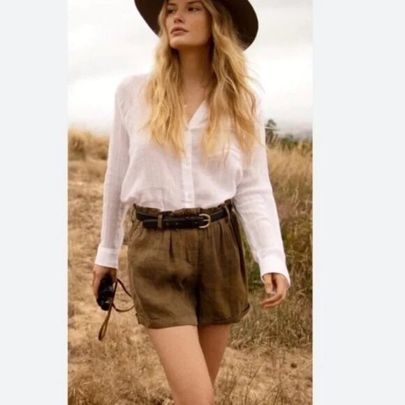 Rails Monty Toffee High Waist Paperbag Linen Short Buttonfly Large L Pocket New - Picture 1 of 12